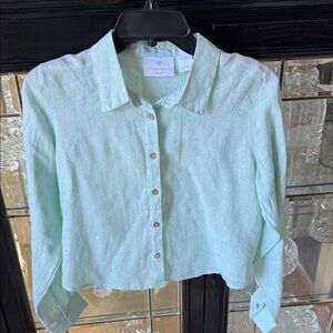 & Other Stories Mint Green Linen Shirt